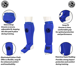 Protège-tibias Muay Thai MMA avec logo personnalisé, protections de voûte plantaire en mousse haute densité, coton écologique, protections de jambes pour la boxe, équipement d'entraînement - Product Image 3