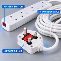 Multiprise Type G britannique 3, 4, 5 ou 6 prises 13A avec cordon d'extension de 3m et interrupteur principal – Vente en gros