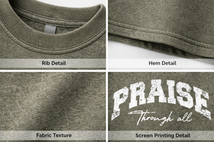 Camiseta Verde Oliva de Alta Calidad con Estampado 'Praise Through All' - Estilo Urbano Retro, Gráfico de Primera Calidad, Talla Grande para Hombre, Personalizable - Product Image 6