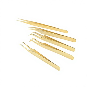 Gold Color Stainless Steel Professional Eyelash Tweezers with Diamond Grip and Custom Logo Precision Tool for Eyelash Making - Product Image 1