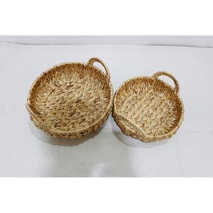 Plateau de service rond en rotin avec poignées, plateau décoratif en bambou pour table basse et cuisine, qualité supérieure, en surplus de stock - Product Image 5