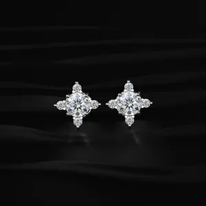 Pendientes de Diamantes con Corte Redondo y Claridad VVS-VS, Diseño de Racimo de Flores, con Certificado IGI, Pendientes de Diamantes Únicos y Finos - Product Image 1