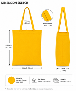 กระเป๋าผ้าแคนวาสสีเหลือง สีพื้น สไตล์มินิมอล ใช้ได้ทุกฤดู - Product Image 2