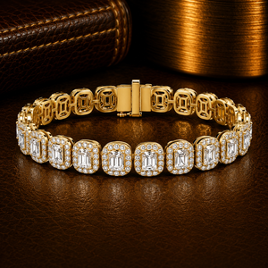 Emerald Cut Halo Lab Grown Diamond Tennis <b>Bracelet</b> 10K 14K Solid Gold DEF VVS Engagement Fine Jewelry <b>Bracelet</b> for Womens Gifts - Product Image 2