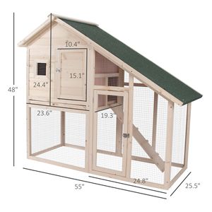 Conigliera in Legno Naturale da 55 Pollici, a 2 Piani, con Rampa e Recinto per Piccoli Animali - Product Image 3