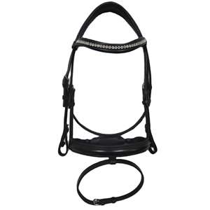 Brida de Cuero Negro de Lujo y Duradera para Caballo con Diadema de Cristal y Narquileras Acolchadas, Personalizada para Entrenamiento y Competición - Product Image 1