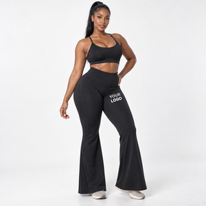 <b>Flared</b> Leg Yoga <b>Leggings</b> High Waist Solid Black Full Length Elastic Waist Heat Transfer Printing Oem Service - Product Image 3