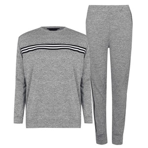 Chándal Gris Unisex, Cuello Redondo, Manga Larga, Diseño a Rayas, Corte Regular, Ropa de Otoño, Cintura Elástica, Estilo Casual - Product Image 2