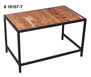 Centre de table en fer avec dessus en bois, Table en bois de salon, Table basse, Table d'extérieur, Meubles de jardin, Table de centre en bois - Product Image 4