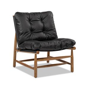 Fauteuil d'appoint Oxford 26,5 pouces en cuir noir, style Mid-Century Modern, pour salon - Product Image 5
