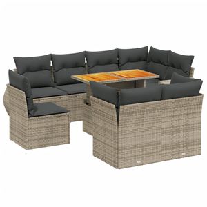 Ensemble de canapé de jardin en rotin PE gris 9 pièces avec accoudoirs réglables, confort et style - Product Image 2