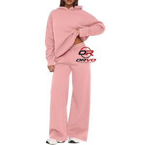 Ensemble de survêtement pour femme, style streetwear d'automne, 2 pièces, sweat-shirt à capuche, couleur unie, coupe ample, décontracté, longueur intégrale, tricoté en polyester/coton - Product Image 3