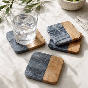 Modern <b>Round</b> Stone Coasters Set 8 Mm Thickness Non Slip <b>Mats</b> & Pads <b>Table</b> Decoration Natural Marble New Arrival Attractive Look - Product Image 5
