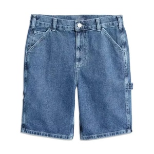 Pantalones Cortos Cargo de Lona Azul para Hombre, Cintura Elástica de Altura Media, Estilo Casual, Color Sólido, Bolsillos, Transpirables, Algodón Tejido Lavado de 240g - Product Image 3
