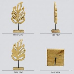 Escultura de Hoja de Madera de Mango Hecha a Mano |   Decoración de Escritorio de Madera Natural al por Mayor - Product Image 2