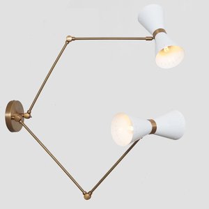 Applique murale moderne en laiton CH avec abat-jour géométrique blanc, luminaire de plafond intérieur pour salon et décoration intérieure - Product Image 3