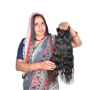 Extensiones de Cabello Humano Indio 100% Natural con Cutícula Alineada, Ondulado, Doble Trama, Onda Profunda, Color Natural Negro, Venta al por Mayor - Product Image 1