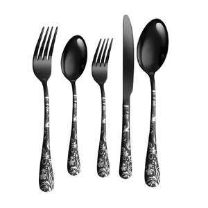 Ensemble de couverts de luxe en acier inoxydable 304, style baroque, brillant, avec manche massif, couteau à steak, cuillère et fourchette, finition miroir dorée élégante - Product Image 1
