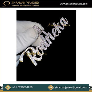 Trendy Hip Hop 925 Silver Rhodium Plated Custom Iced Fine Cursive <b>Initial</b> Letter Name Diamond Pendant Fine <b>Necklace</b> Charm Unisex - Product Image 4