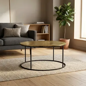 Table basse moderne en métal avec plateau en verre trempé, design minimaliste, meubles de salon - Product Image 1