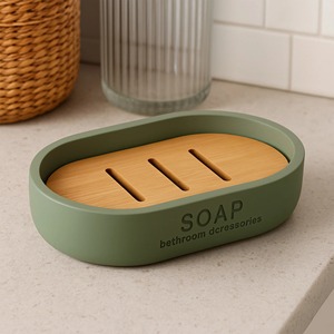 Classic Oval Soap Dish with Gold <b>Trim</b> Clear Plastic Soap Holder Easy Cleaning <b>Bath</b> Accessory - Product Image 6