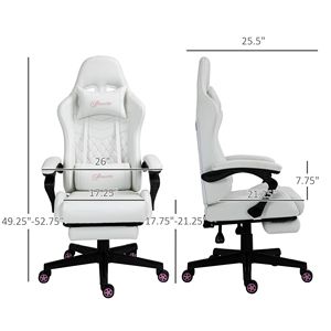 Sedia da Gaming in Pelle PU Bianca con Poggiapiedi Retrattile, Comoda Base Girevole con Ruote, Altezza Regolabile e Base in Metallo - Product Image 3