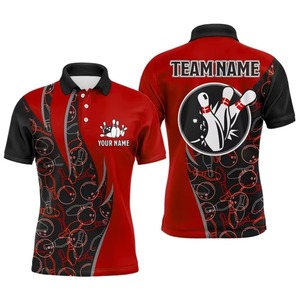 Custom Men's <b>Bowling</b> Polo Shirt Blue Black Sublimation Print Personalized Team Name Short Sleeve Polyester Sporty Uniform - Product Image 3