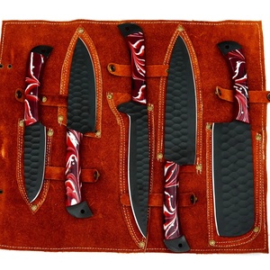 Ensemble de couteaux de chef professionnels en acier inoxydable 5 pièces, lames antiadhésives avec revêtement en oxyde, manche en bois, ambidextre, finition mate, OEM ODM - Product Image 1