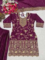 Ensemble Salwar Kameez Sharara en Soie Chinnon Lourde avec Broderie de Sequins et Dupatta Assortie, Entièrement Cousu, pour Fêtes Estivales