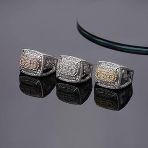 Men's 925 Silver <b>Gold</b> Plated Princess Cut Zircon Pave Geometric Letter <b>Cocktail</b> <b>Ring</b> Hip Hop Style Everyday Wear - Product Image 1
