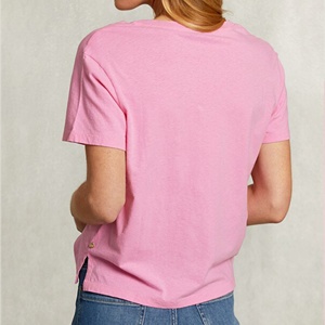 High Quality Women's Custom <b>T</b>-<b>Shirts</b> V-Neck Side slit Formal custom decoration Eco-Friendly Short Sleeve Tops - Product Image 4