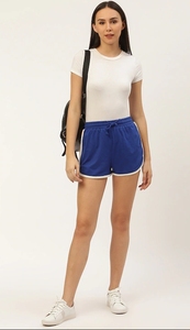 Shorts décontractés pour femmes en maille bleu marine à imprimé floral, avec taille à cordon de serrage et nœud décoratif, séchage rapide - Product Image 3