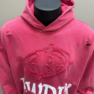 Sudadera con capucha extragrande rosa y negra para hombre, de algodón tejido, con logo en relieve, bolsillo frontal, estilo casual urbano, antiencogimiento - Product Image 1