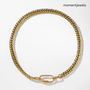 Collar Gargantilla de Cadena Cubana de Acero Inoxidable Chapado en Oro de 18K, con Eslabones Gruesos y Colgante, Moderno, Unisex, Regalo para Uso Diario y Fiestas - Product Image 1
