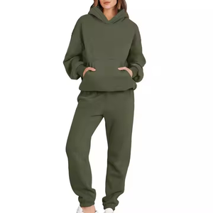 Ensemble de survêtement OEM pour femme : sweat à capuche et pantalon de jogging, 100 % coton molletonné, 2 pièces, 450 GSM - Product Image 2