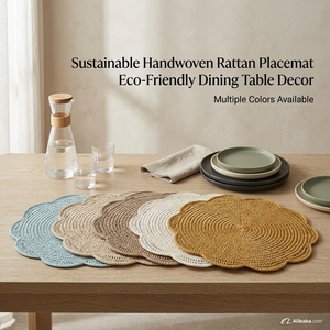 แผ่นรองจานอาหารทรงกลมลายสแกลลอป ทำจากหวายสานด้วยมือ ทนความร้อน เป็นมิตรกับสิ่งแวดล้อม ปรับแต่งได้ ขายส่ง - Product Image 6