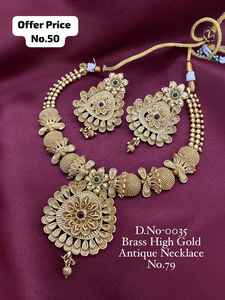 Conjunto de collar y pendientes de latón dorado antiguo con fusión Kundan - Product Image 3