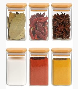 Bulk Borosilicate Glass Storage Jars <b>Set</b> with Airtight Wooden Lid Kitchen Food Storage Containers Transparent Glass <b>Canisters</b> - Product Image 1