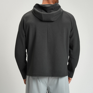 Sudadera con Capucha Negra para Hombre, Cierre de Cremallera, Corte Regular, Tejido de Poliéster Transpirable, Informal, Color Sólido, Logotipo Frontal, Ropa de Otoño - Product Image 2