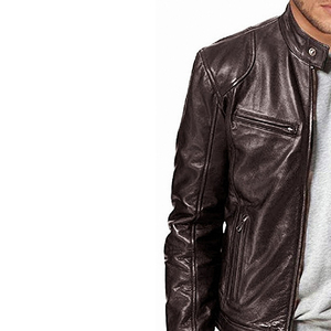 Chaqueta de Moto para Hombre, de Cuero Genuino Marrón, Ecológica, Reversible, Resistente al Viento, con Cuello Alto, Cierre de Cremallera, Corte Ajustado, para Otoño - Product Image 4