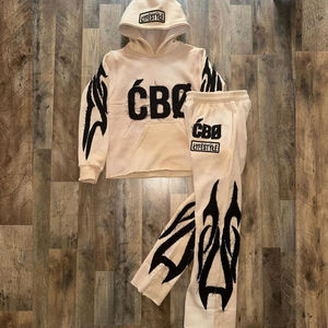 Conjunto de Sudadera con Capucha y Pantalones Deportivos para Hombre, Color Negro, con Bordado Gráfico, Sudadera Holgada, Pantalones Deportivos Anchos, Ropa Casual de Calle, Dos Piezas - Product Image 2