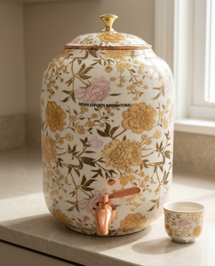 Distributeur d'eau avec robinet en cuivre, exportations indiennes, design floral décoratif, réservoir d'eau en cuivre artisanal - Product Image 2