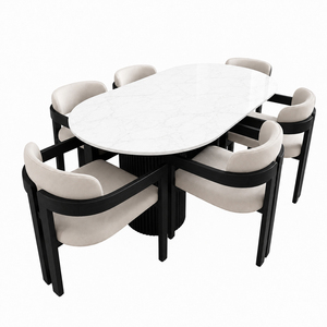 Ensemble de salle à manger moderne Aurevino en marbre ovale, pieds en bois, chaises rembourrées avec dossier en tissu, style scandinave, finition noire - Product Image 3