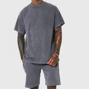 Nouvelle collection été : Ensembles coordonnés thermiques pour hommes, brodés, avec rayures contrastées sur les côtés, t-shirt et short, motif uni, grandes tailles - Product Image 6