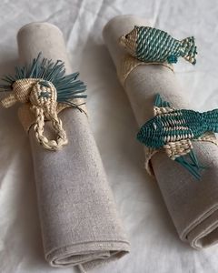 Unique Artisanal Woven <b>Rattan</b> Seahorse Napkin Holder Tropical Coastal Style <b>Table</b> Setting Elegant <b>Dining</b> and Summer Gathering - Product Image 1