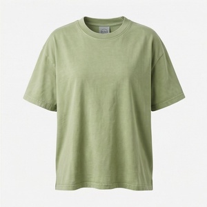 Camiseta Corta de Mujer con Efecto Ácido, Manga Corta, Cuello Redondo, Estilo Básico Holgado, Top de Verano, Color Personalizable - Product Image 1