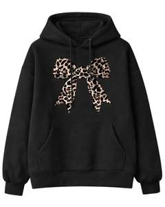 <b>Black</b> Leopard Bow Printed <b>Hoodie</b> & Jogger Pants Set Women Fleece Pullover Sweatshirt With Matching Trousers Casual Winter Outfit - Product Image 1