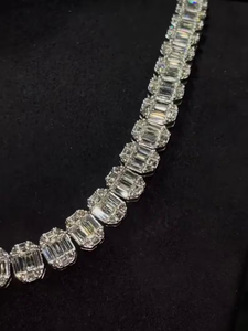 Collar de tenis de moissanita con corte esmeralda, plata 925, estilo Iced Out, joyería de cadena de lujo llamativa - Product Image 5