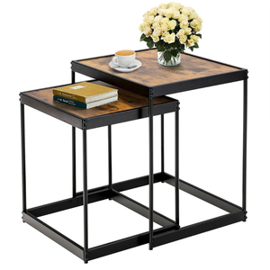 Nesting Coffee <b>Table</b> Set of 3 Wood & Black Metal Frame Stackable Side <b>Tables</b> for Living Room Nest of <b>Tables</b> for <b>Small</b> Apartments - Product Image 5