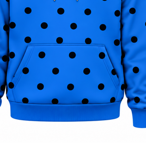Sweat-shirt à capuche décontracté pour femme, bleu vif à pois noirs, en polaire, avec cordon de serrage, manches longues et poche kangourou, style streetwear - Product Image 5